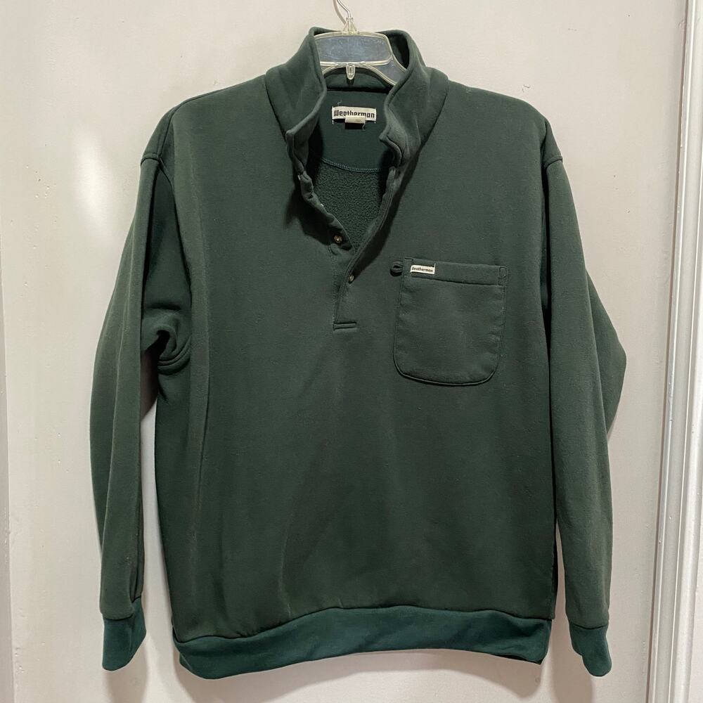 Vintage Weatherman Green Fleece Pullover Size XXT Collared Sweatshirt 80s - 90s